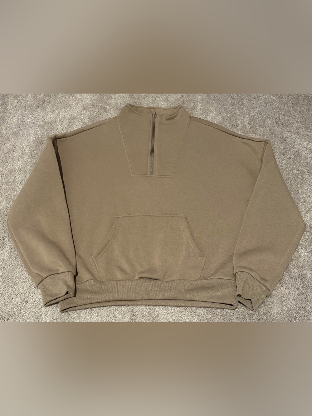 Ebb & Flow Womens Athleisure Pullover Quarter Zip Cropped Brown Sweater Size Med